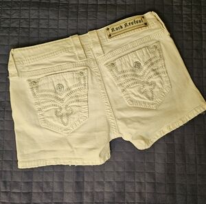 Rock Revival Cylia White Cream Embellished Denim Y2k Shorts Size 27